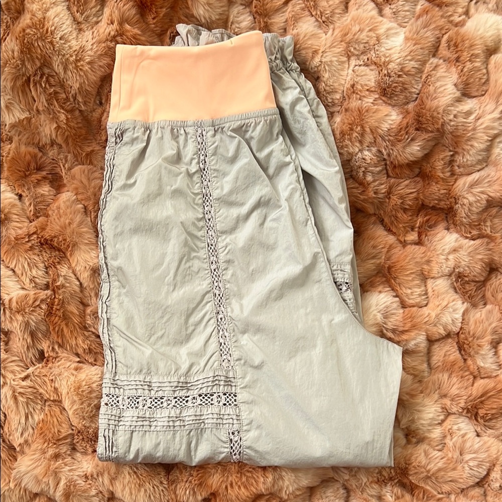 Beige and Peach Lace Trim Pants